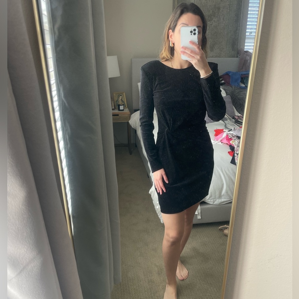 & Other Stories glitter velour padded shoulder mini dress